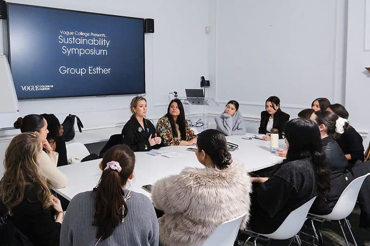 Esther Knight in a discussion group at the Sustainability Symposium at Vogue College of Fashion, London