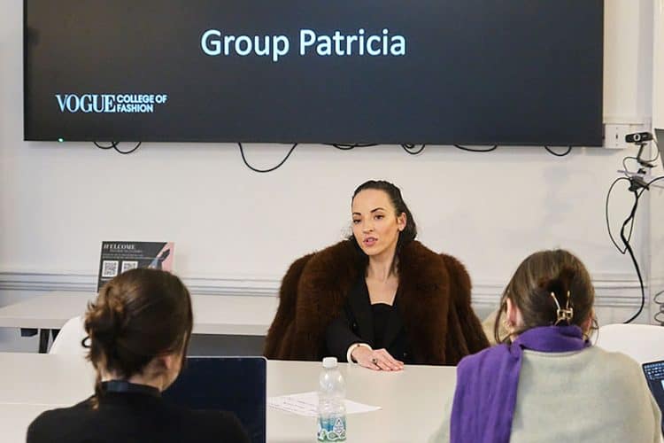 Patricia Ullbrich in a break out discussion at the Vogue College of Fashion Sustainability Symposium